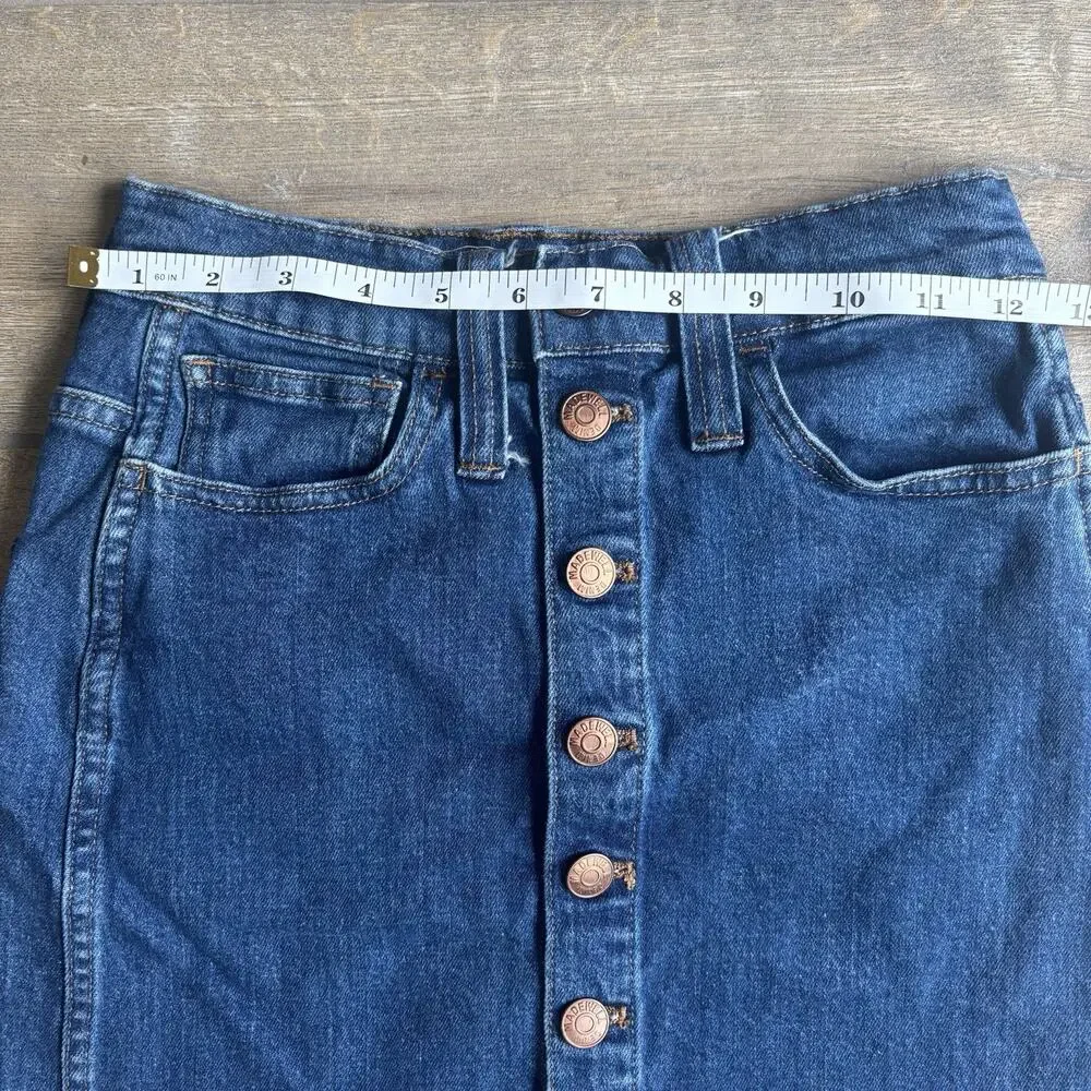 Madewell Denim Mini Skirt Womens‎ 23 Blue Button Front High Waisted A-Line